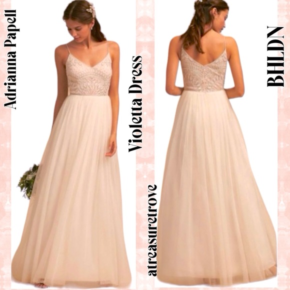 Adrianna Papell x BHLDN Violetta Off White Pink Beaded Bodice Wedding Prom Gown - Picture 3 of 10